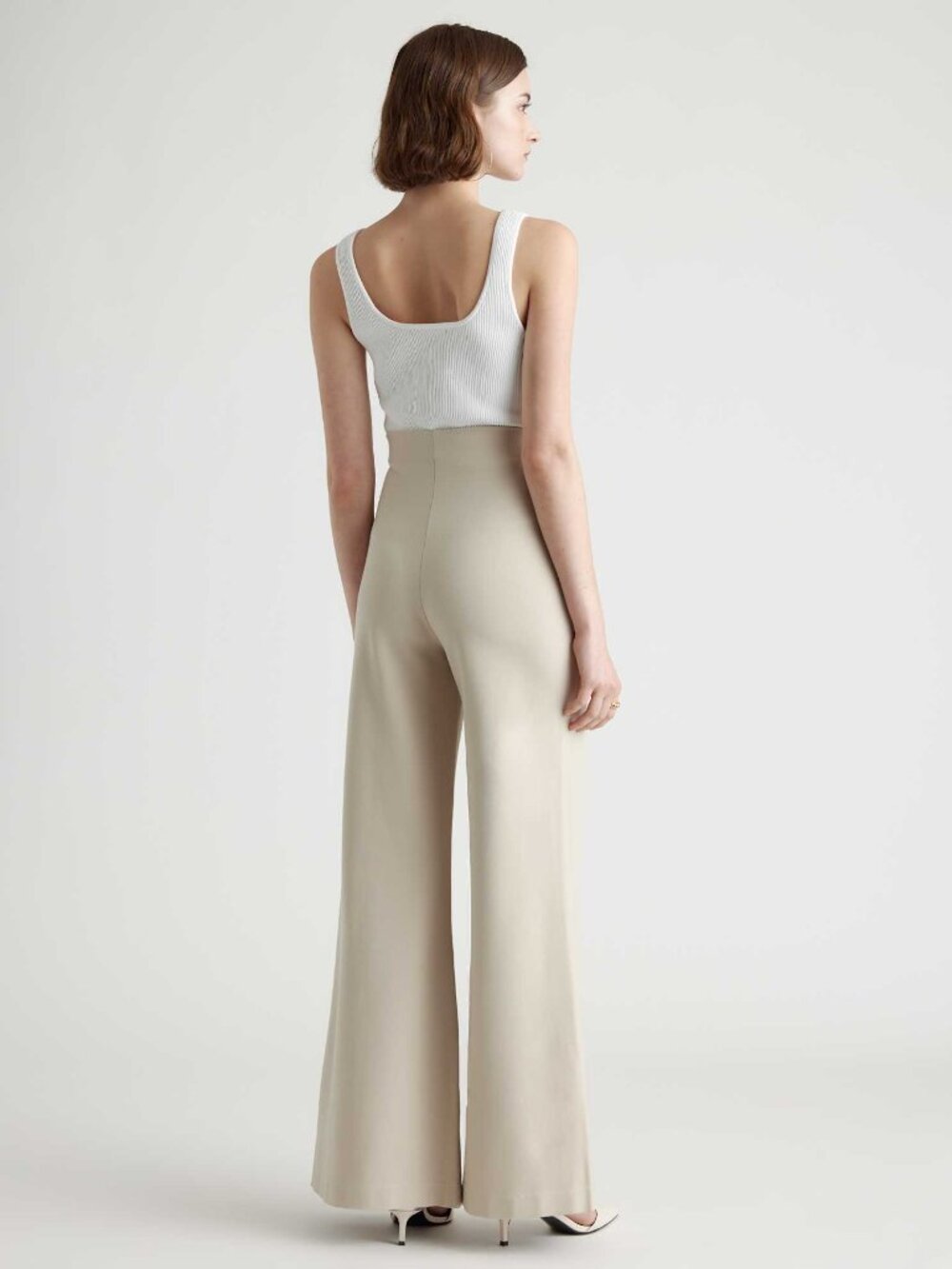 Quince Ultra-Stretch Ponte Super Wide Leg Pants Ecru Size Small